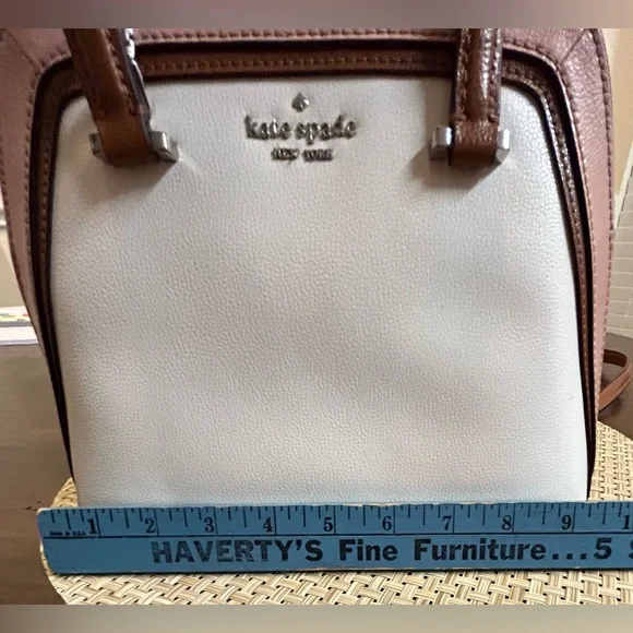 Small Kate Spade White and Pink Satchel with Brown Accents. - Picture 11 of 15